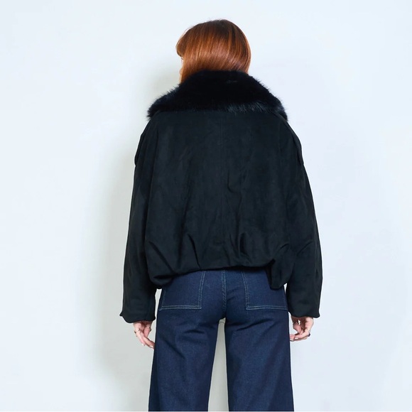 Olive Green Faux Fur Collar Jacket - Picture 6 of 8